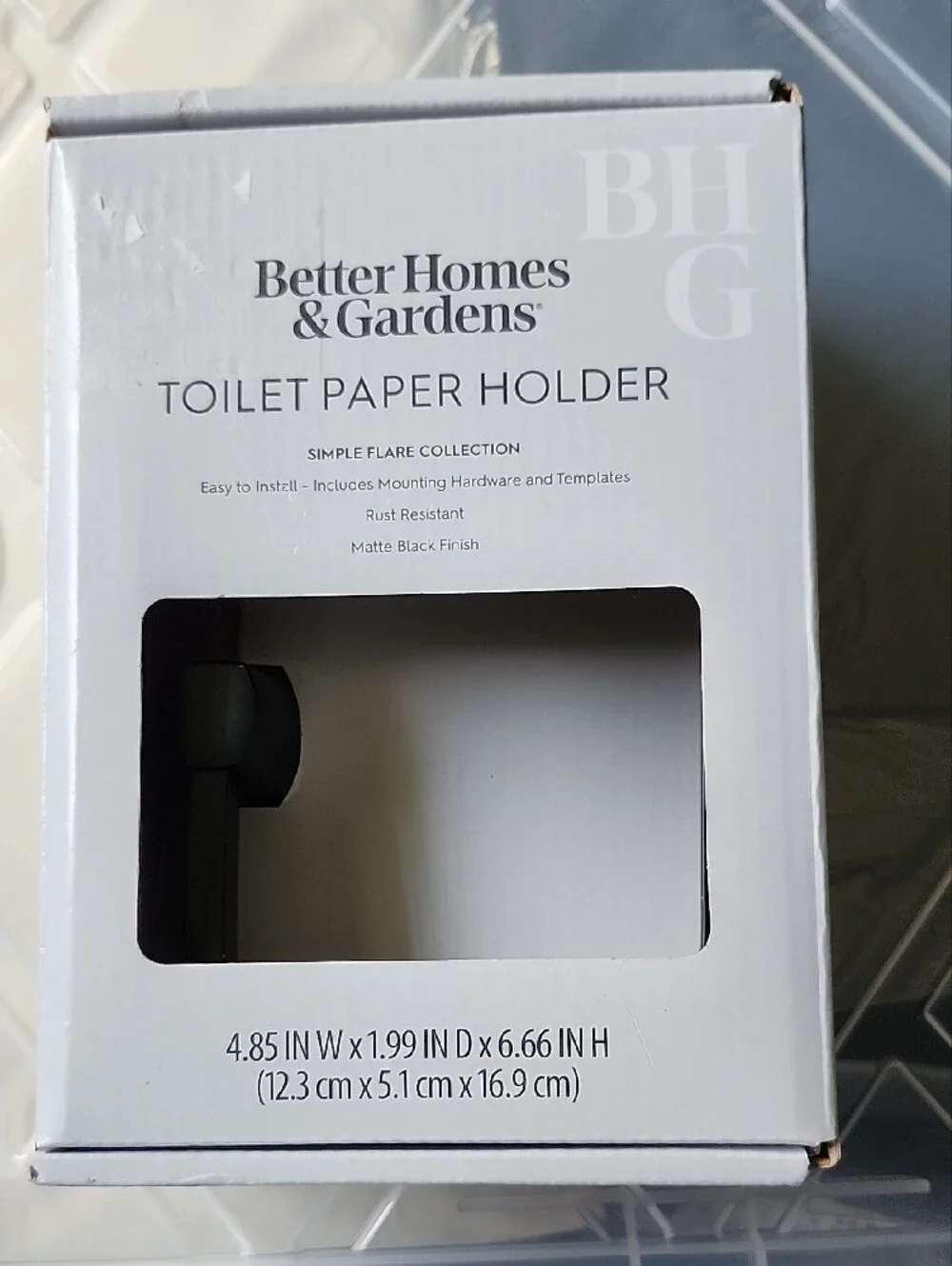 Better Homes And Gardens Matte Black Toilet Paper Holder with Sleek Curved Arm